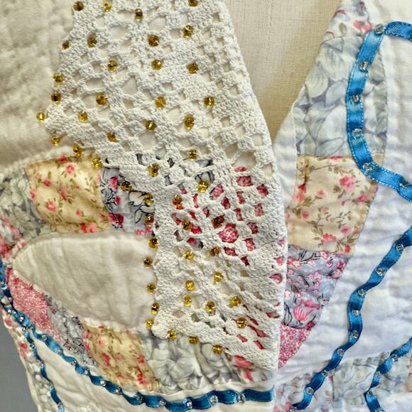 Quilted wedding ring patchwork vest handmade size medium-large grannycore cottag - Picture 9 of 16